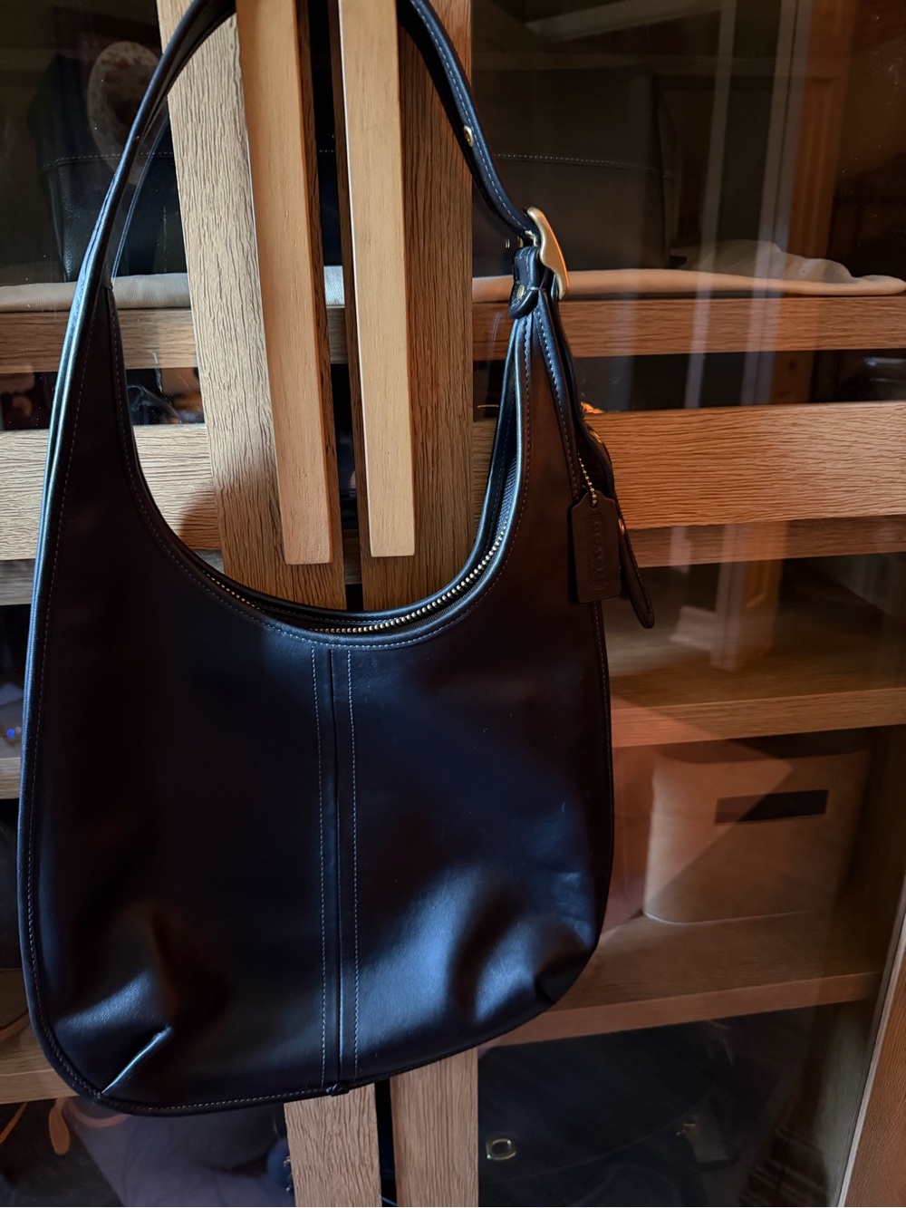 Coach Ergo Hobo Shoulder Bag Black Leather brass hardware full zipper